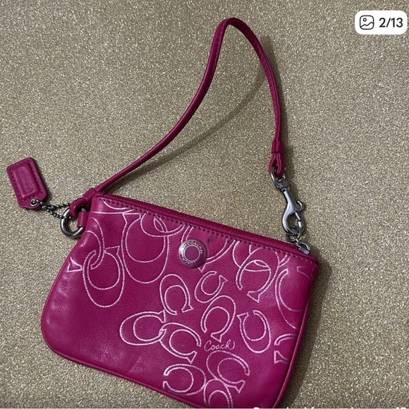 Coach Pink Leather Logo Wristlet Wallet Satin Lined - Picture 2 of 13